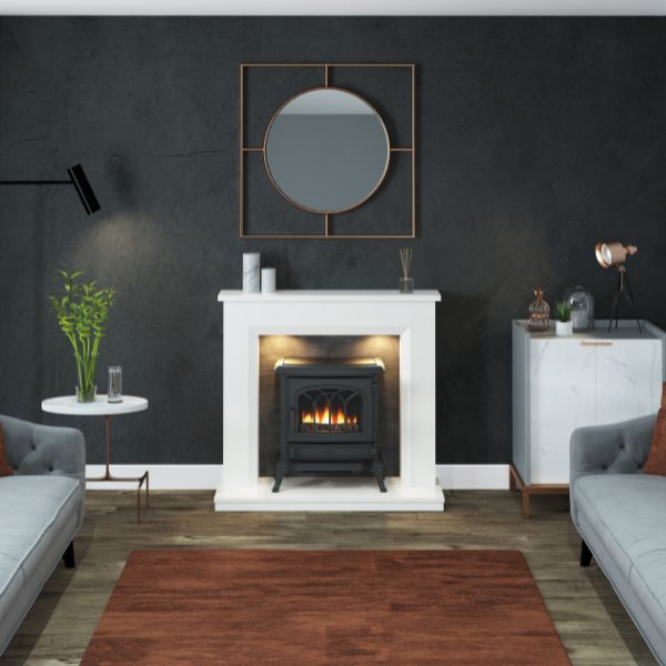 Flare Millgate 46" White & Grey Slate Effect Micro Marble Inglenook