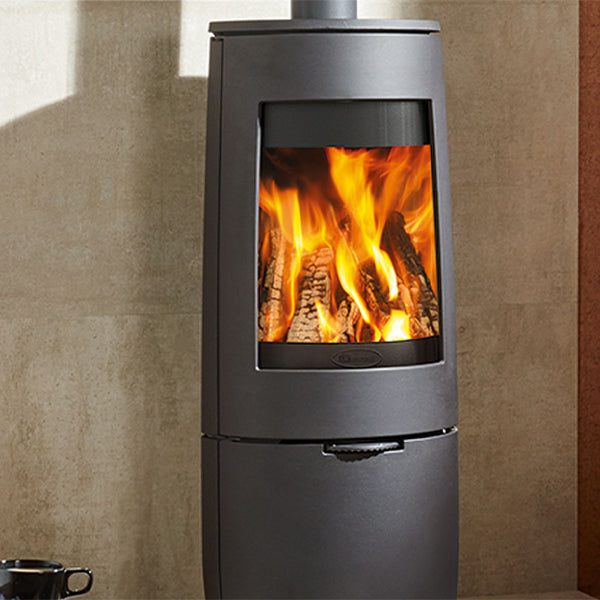Dovre Bold 400 Wood Burning Stove Matt Black on Storage Base