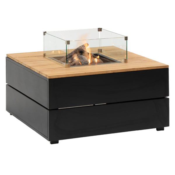 Pacific Lifestyle Cosipure 100 Square Fire Pit - Black & Teak - Stove Supermarket