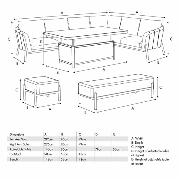 Pacific Lifestyle Large Nevada Corner Set & Adjustable Table