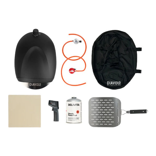 DeliVita Diavolo Gas Fired Pizza Oven Set - Black