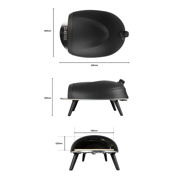 DeliVita Diavolo Gas Fired Pizza Oven Set - Black