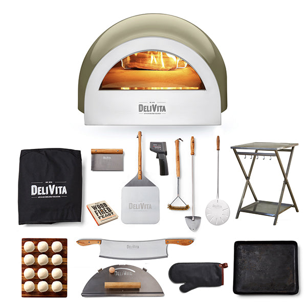 DeliVita Wood Fired Oven - Olive Green - Deluxe Complete Bundle
