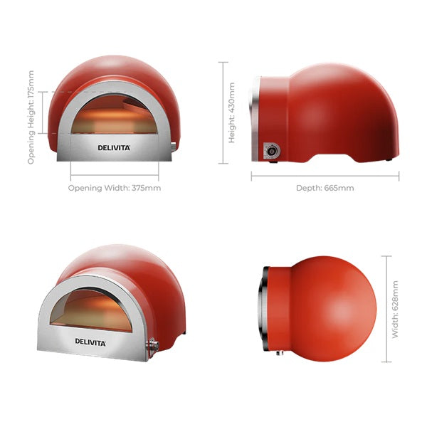 DeliVita Dual Fuel Wood & Gas Fired Oven - Chilli Red