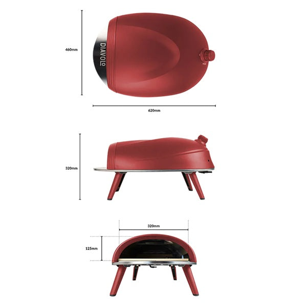DeliVita Diavolo Gas Fired Pizza Oven Set - Red
