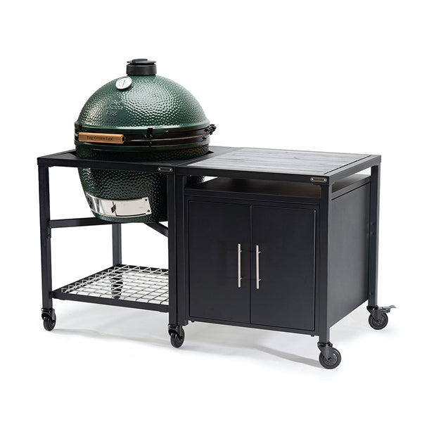 Big Green Egg XL With Modular Nest & Expansion Cabinet & Distressed Acacia Shelf