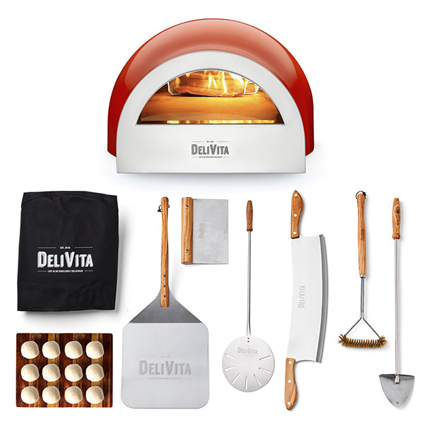 DeliVita Wood Fired Oven - Chille Red - Pizzaiolo Bundle