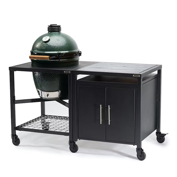 Big Green Egg Large With Modular Nest & Expansion Cabinet & Distressed Acacia Shelf