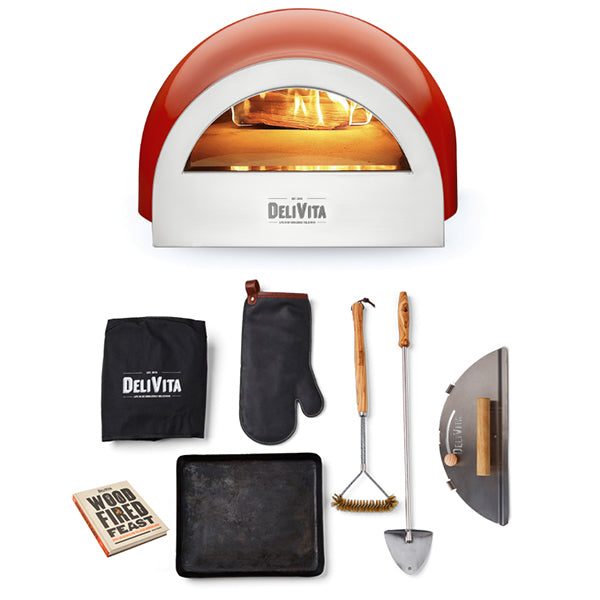 DeliVita Wood Fired Oven - Chilli Red - Wood Fired Bundle
