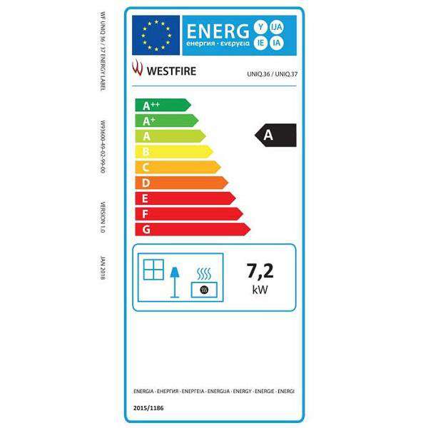 Westfire Uniq 37 Wall Hung SE Wood Burning Stove - Energy Label - Stove Supermarket