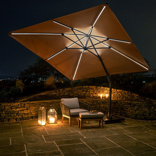 Pacific Lifestyle Glow Challenger T2 3m Square Taupe Parasol